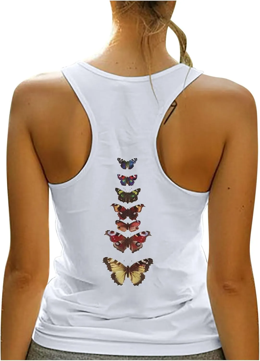 Back Print Tank Top for Women Vintage Butterfly Graphic Racerback Tank Tops Summer Casual Classic-Fit Sleeveless T Shirt Cami