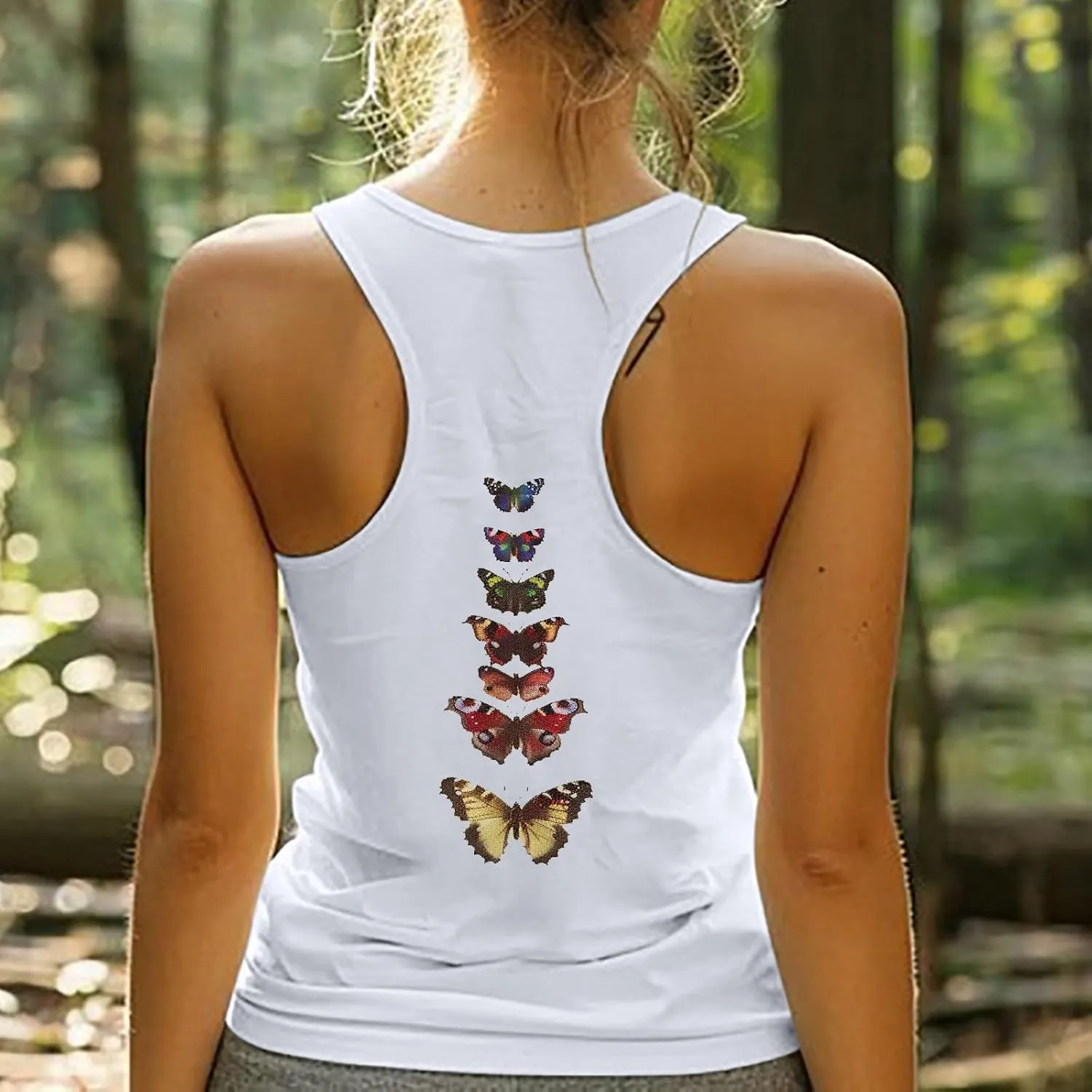 Back Print Tank Top for Women Vintage Butterfly Graphic Racerback Tank Tops Summer Casual Classic-Fit Sleeveless T Shirt Cami
