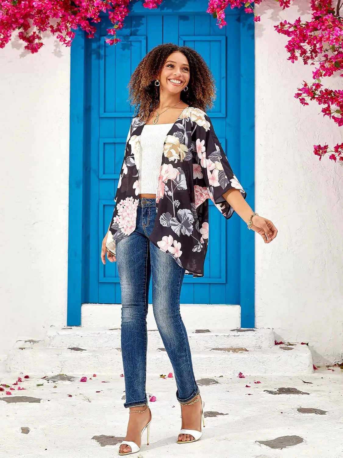 BB&KK Women's Floral Kimono Summer Short Cover Ups Tops