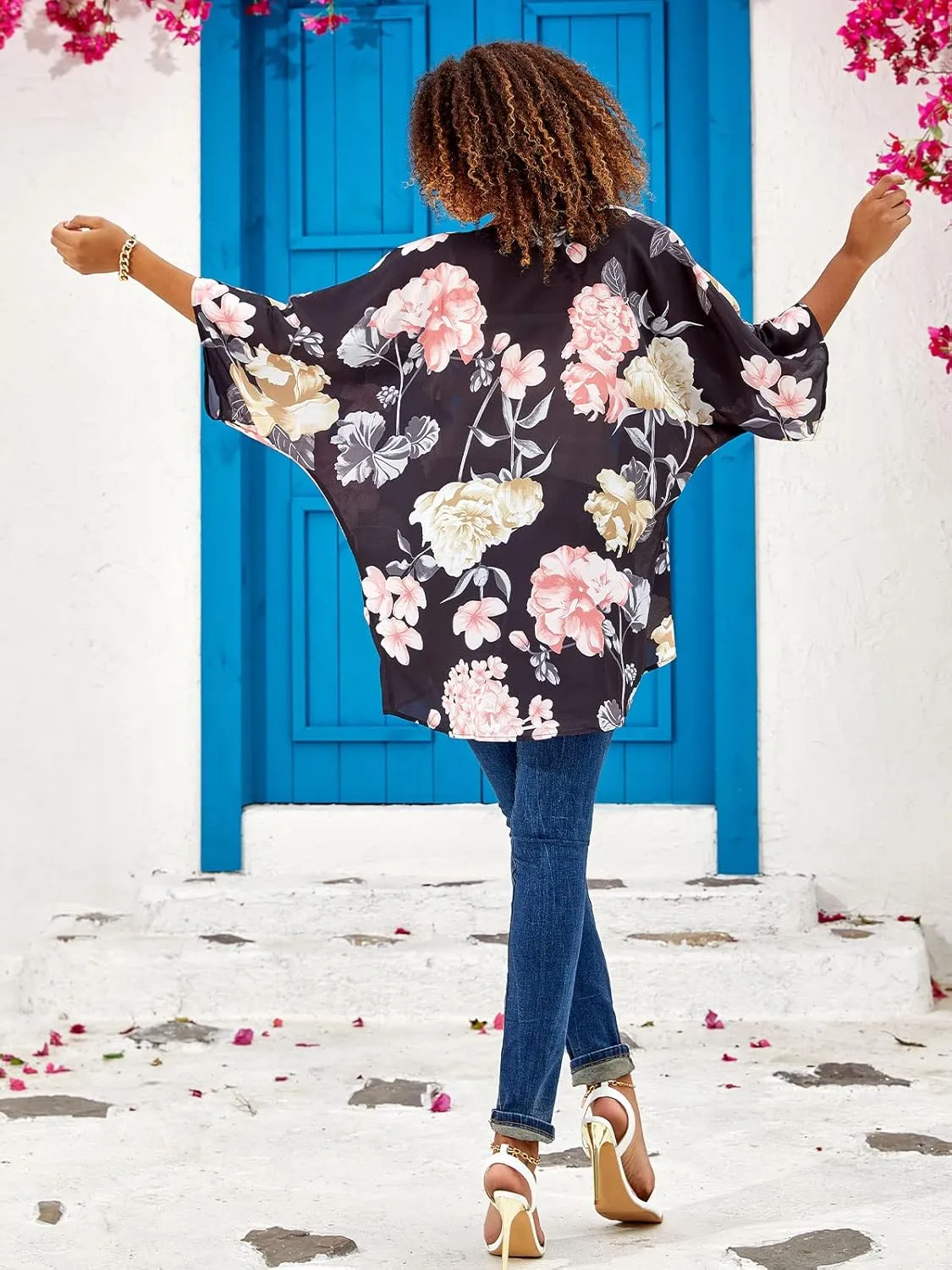 BB&KK Women's Floral Kimono Summer Short Cover Ups Tops