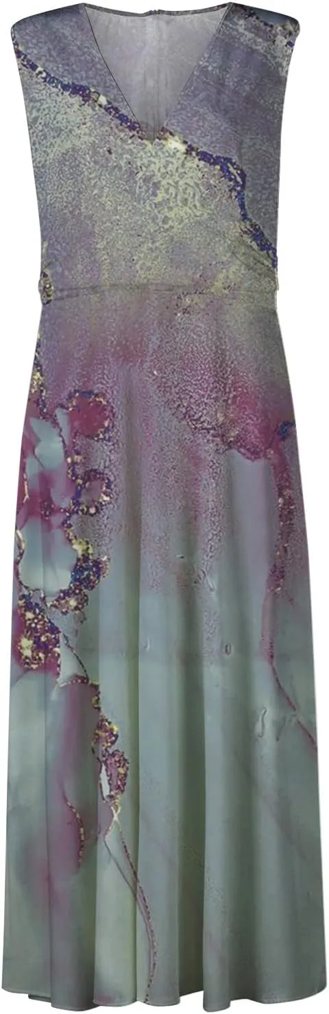 Beach Dresses for Women,Spring Summer Trendy Elegant V Neck Wrap Floral Boho Dress Flowy Ruched Hawaiian Maxi Dress