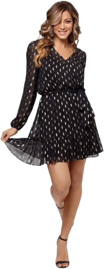 Betsy & Adam Men's Women's Short Clip Dot Dress with Belt Tie