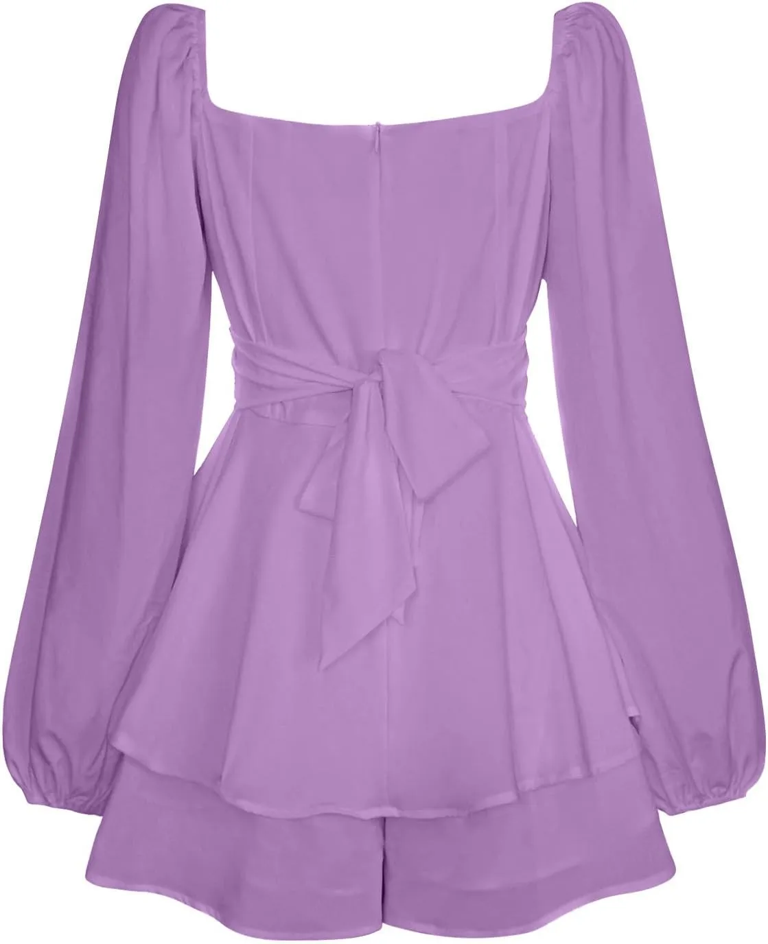 BIFUTON Women's Mini Dress Jumpsuit Lantern Long Sleeve Ruffle Layer Tie Back Square Neck/Off Shoulder Short Romper Dresses