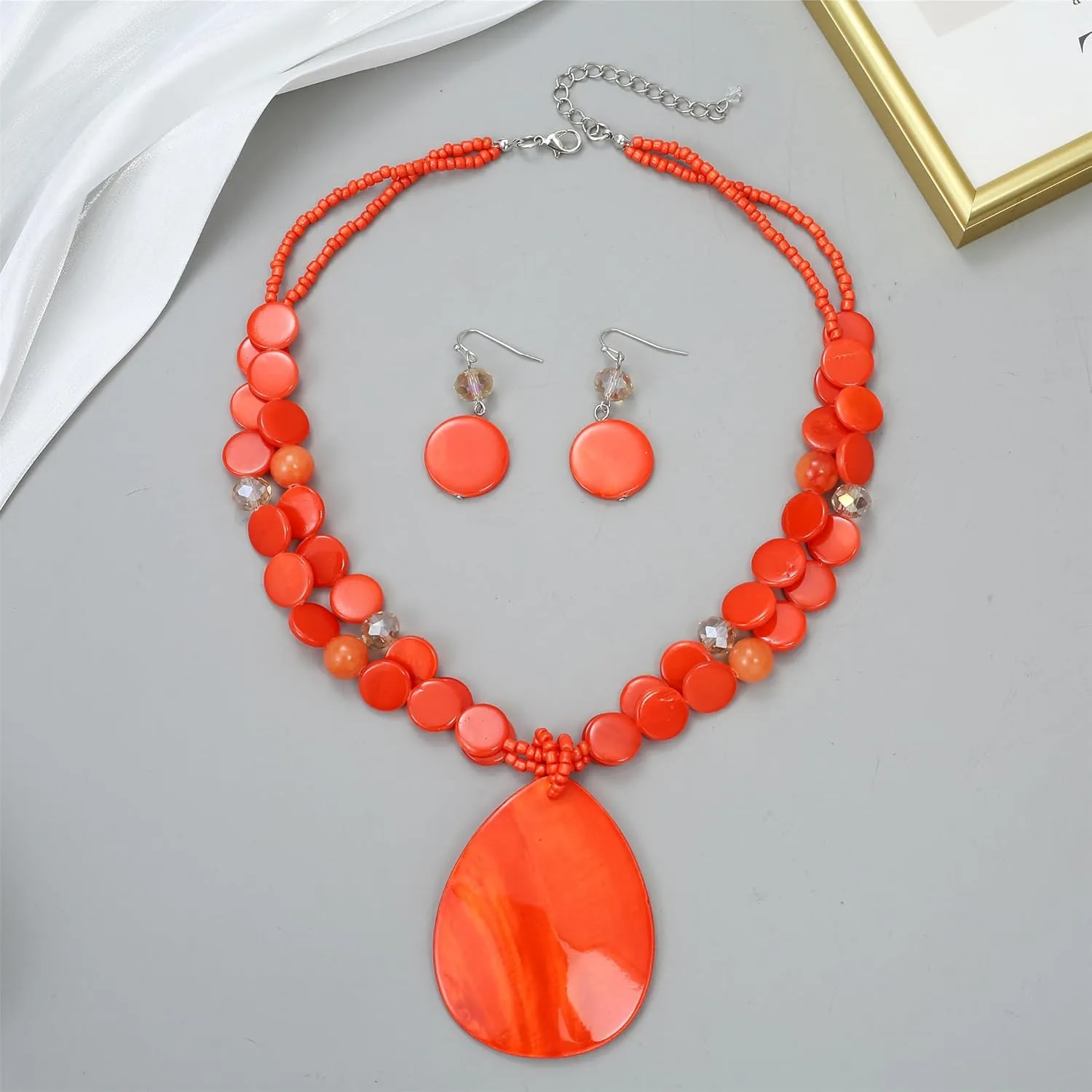 Big Teardrop Pendant Necklaces for Women Colorful Beaded Necklaces Statement Set for Holiday.