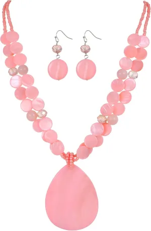 Big Teardrop Pendant Necklaces for Women Colorful Beaded Necklaces Statement Set for Holiday.