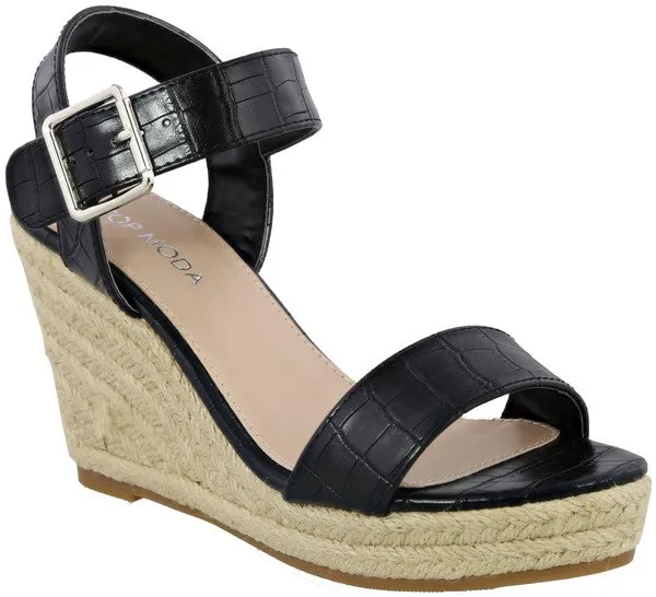 Black Croc Espadrille Wedge