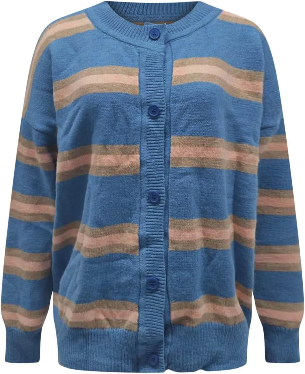 Blue Striped Cardigan for Women Button Up Long Sleeve Knit Sweater Casual Cozy Fall Cardigan for Everyday Wear