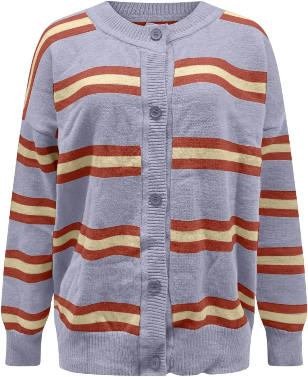 Blue Striped Cardigan for Women Button Up Long Sleeve Knit Sweater Casual Cozy Fall Cardigan for Everyday Wear