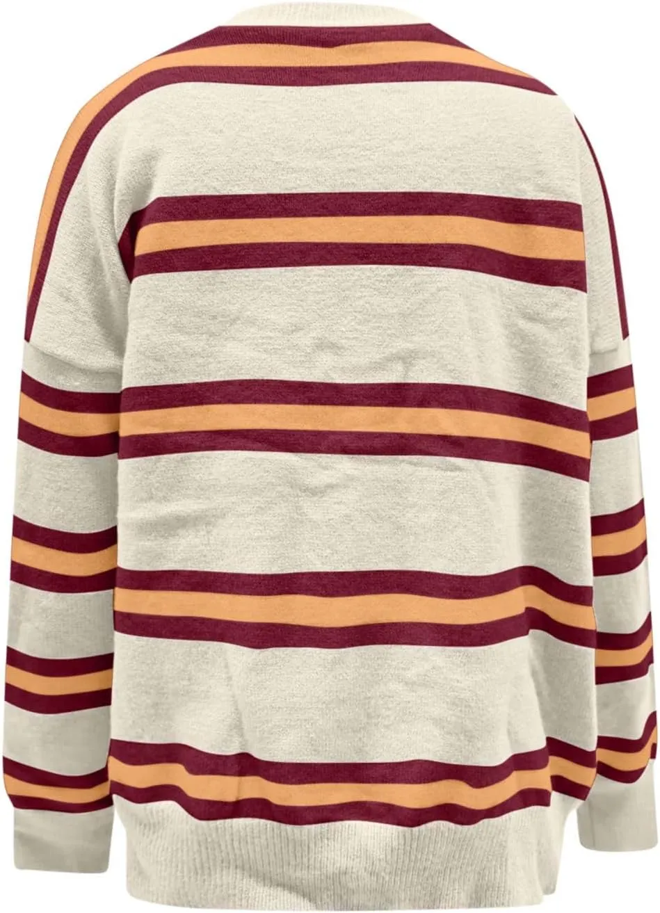 Blue Striped Cardigan for Women Button Up Long Sleeve Knit Sweater Casual Cozy Fall Cardigan for Everyday Wear