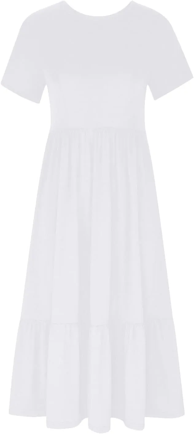 Boho Dresses Women 2024 Summer Casual Short Sleeve A-Line Boho Flowy Beach Dress Vacation Daily Loose Sundress with Pockets