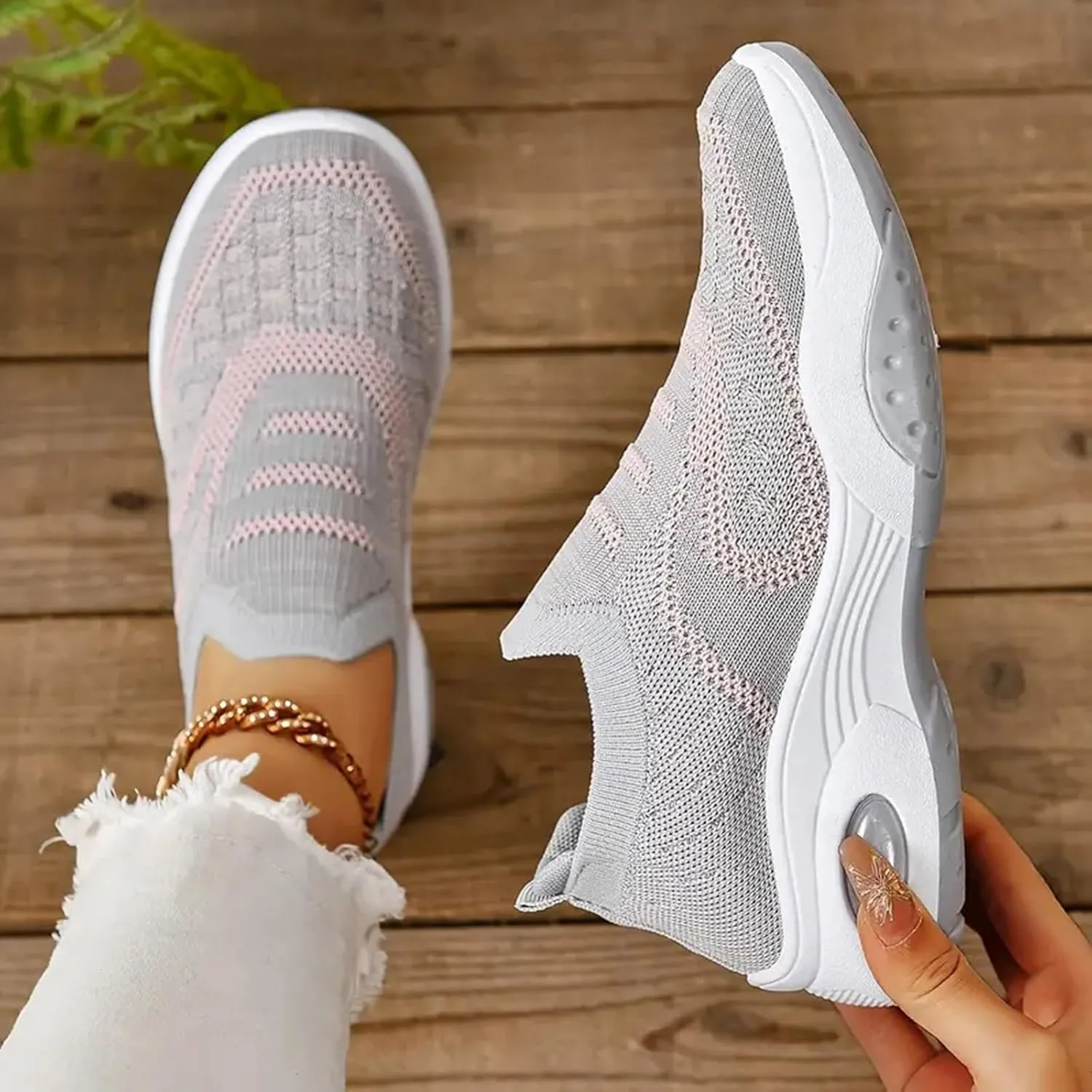 Breathable Slip on Sneakers for Women Breathable Zero Drop Adjustable Barefoot Shoes Lightweight Elderly Shoe