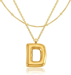 Bubble Letter Necklace Gold Women - 18K Gold Plated Initial Necklaces for women, Dainty Letter Gold Necklace, Layered Gold Necklaces, Trendy Initial Necklaces Jewelry