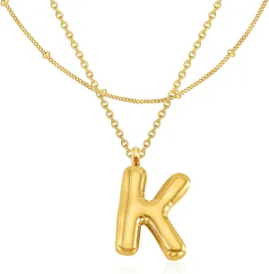 Bubble Letter Necklace Gold Women - 18K Gold Plated Initial Necklaces for women, Dainty Letter Gold Necklace, Layered Gold Necklaces, Trendy Initial Necklaces Jewelry