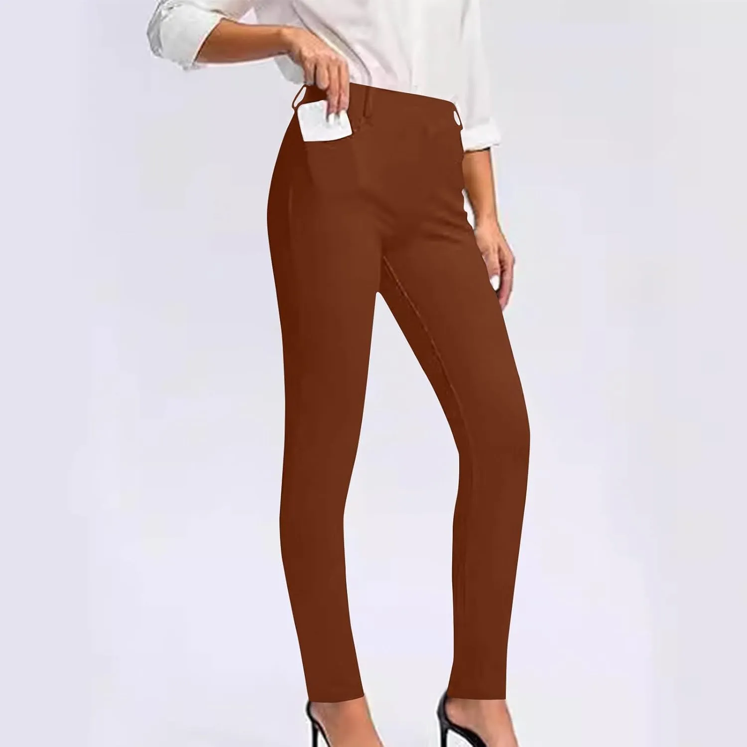 Business Pants for Women 2025 Solid Color Basic Simple Legging with Pocket High Waist Straight Leg Suit Trousers