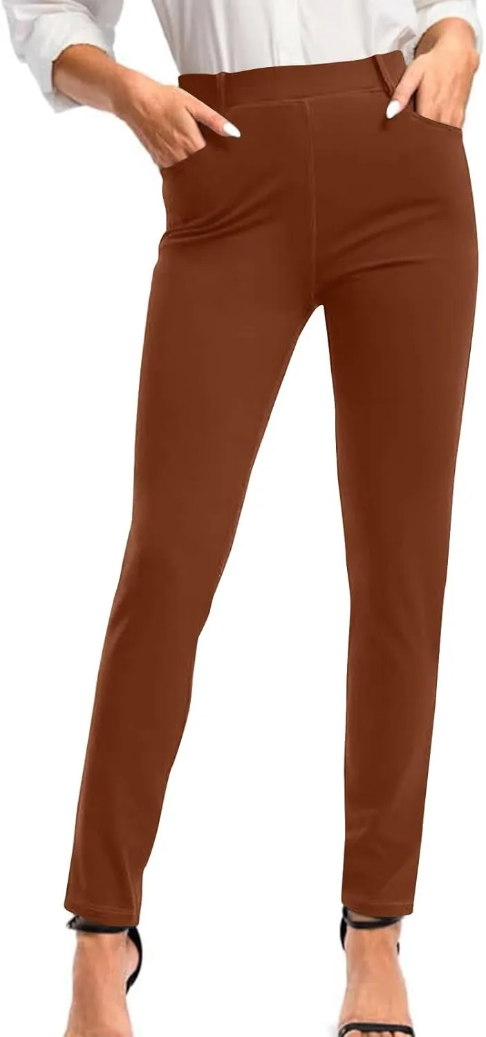 Business Pants for Women 2025 Solid Color Basic Simple Legging with Pocket High Waist Straight Leg Suit Trousers
