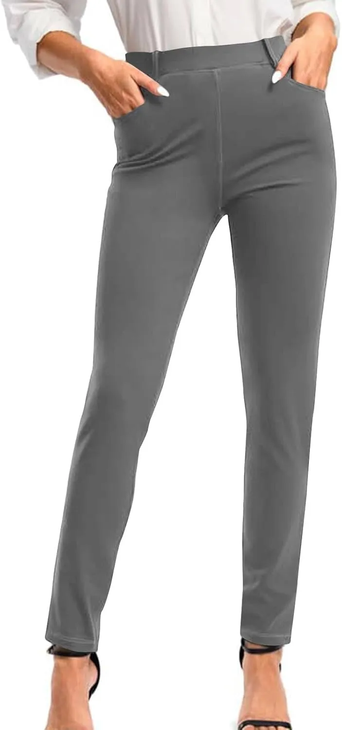 Business Pants for Women 2025 Solid Color Basic Simple Legging with Pocket High Waist Straight Leg Suit Trousers
