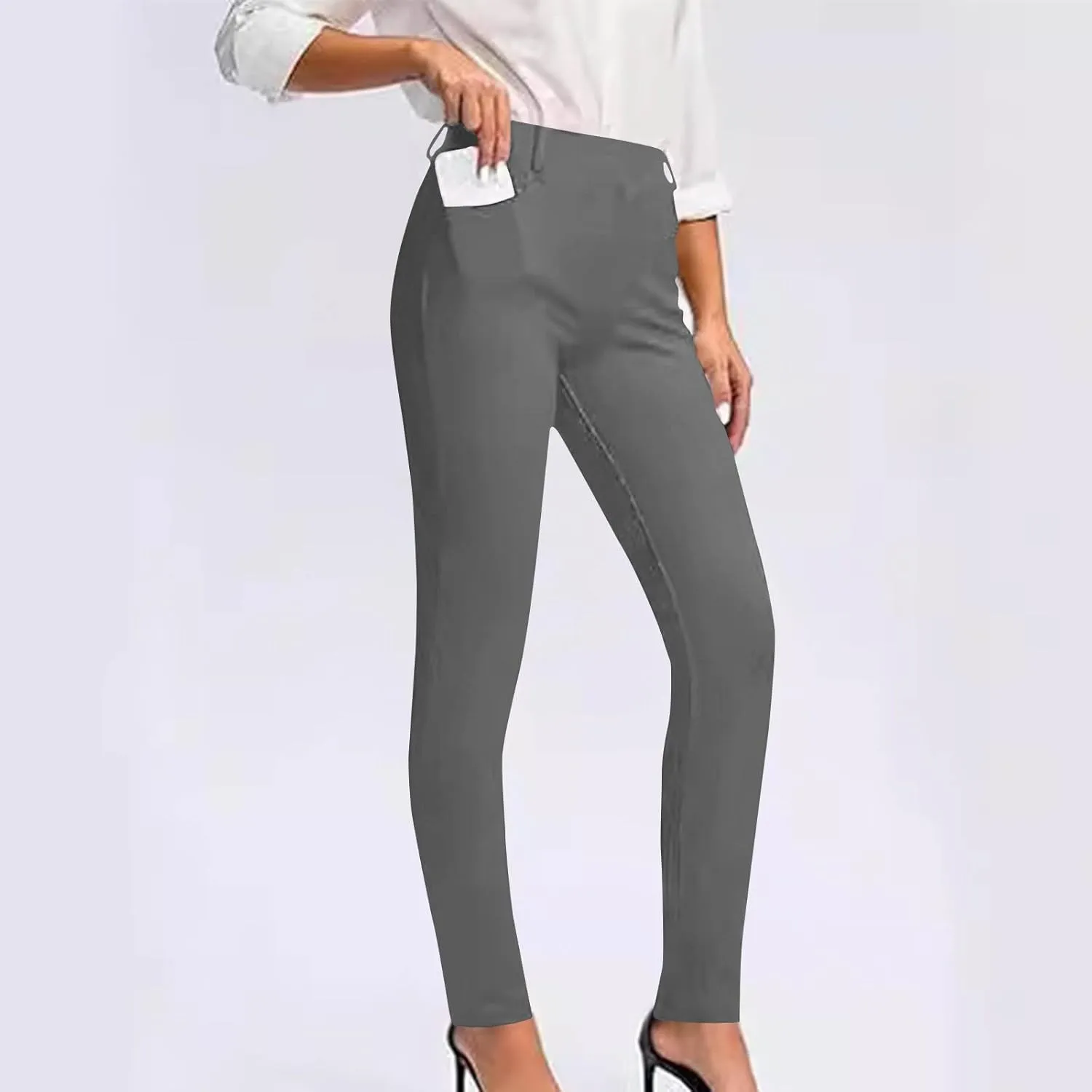 Business Pants for Women 2025 Solid Color Basic Simple Legging with Pocket High Waist Straight Leg Suit Trousers