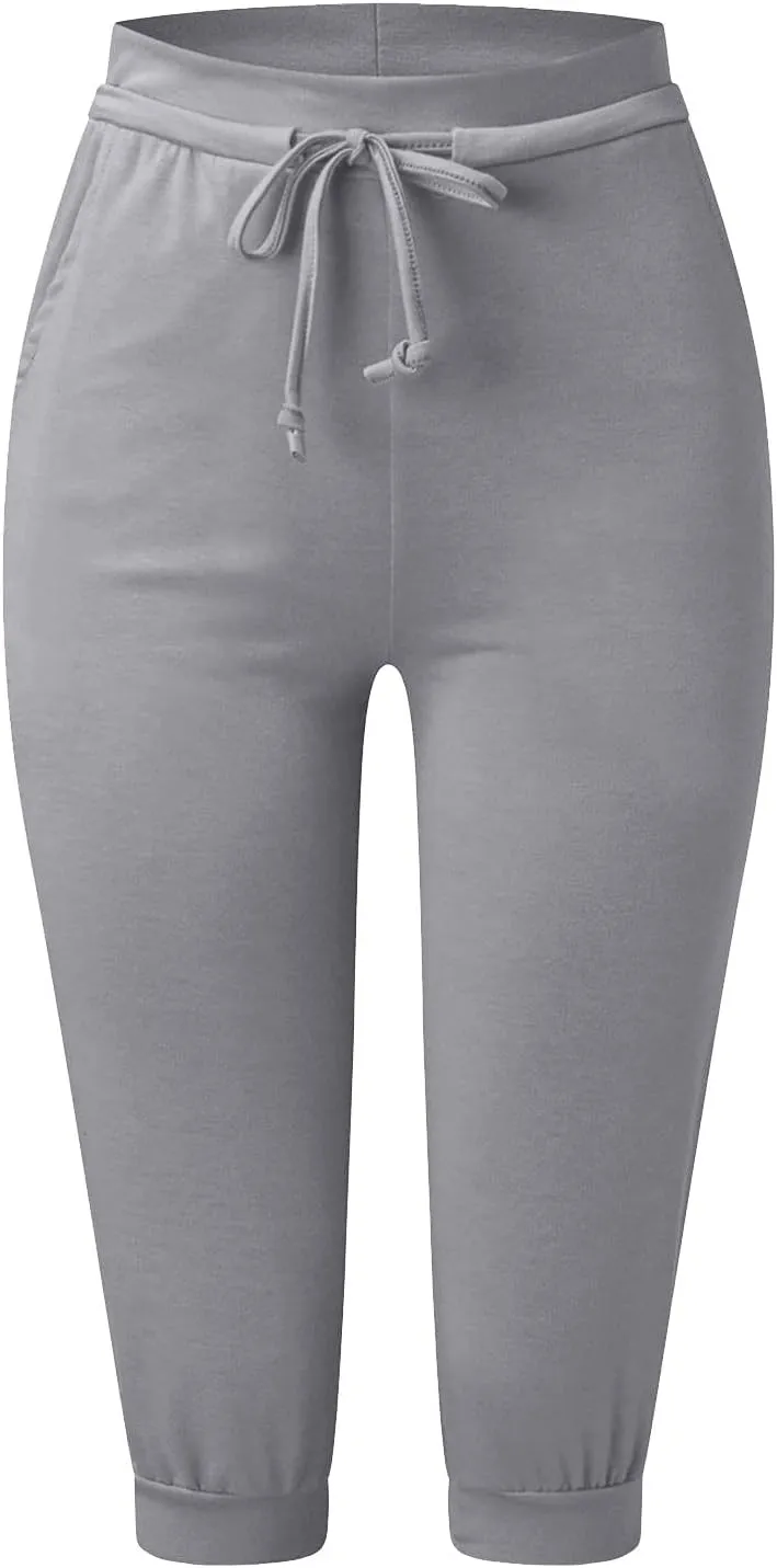 Capri Joggers Womens Yoga Pants Drawstring High Waisted Workout Lightweight Pants Comfy Loose Lounge Active Pants