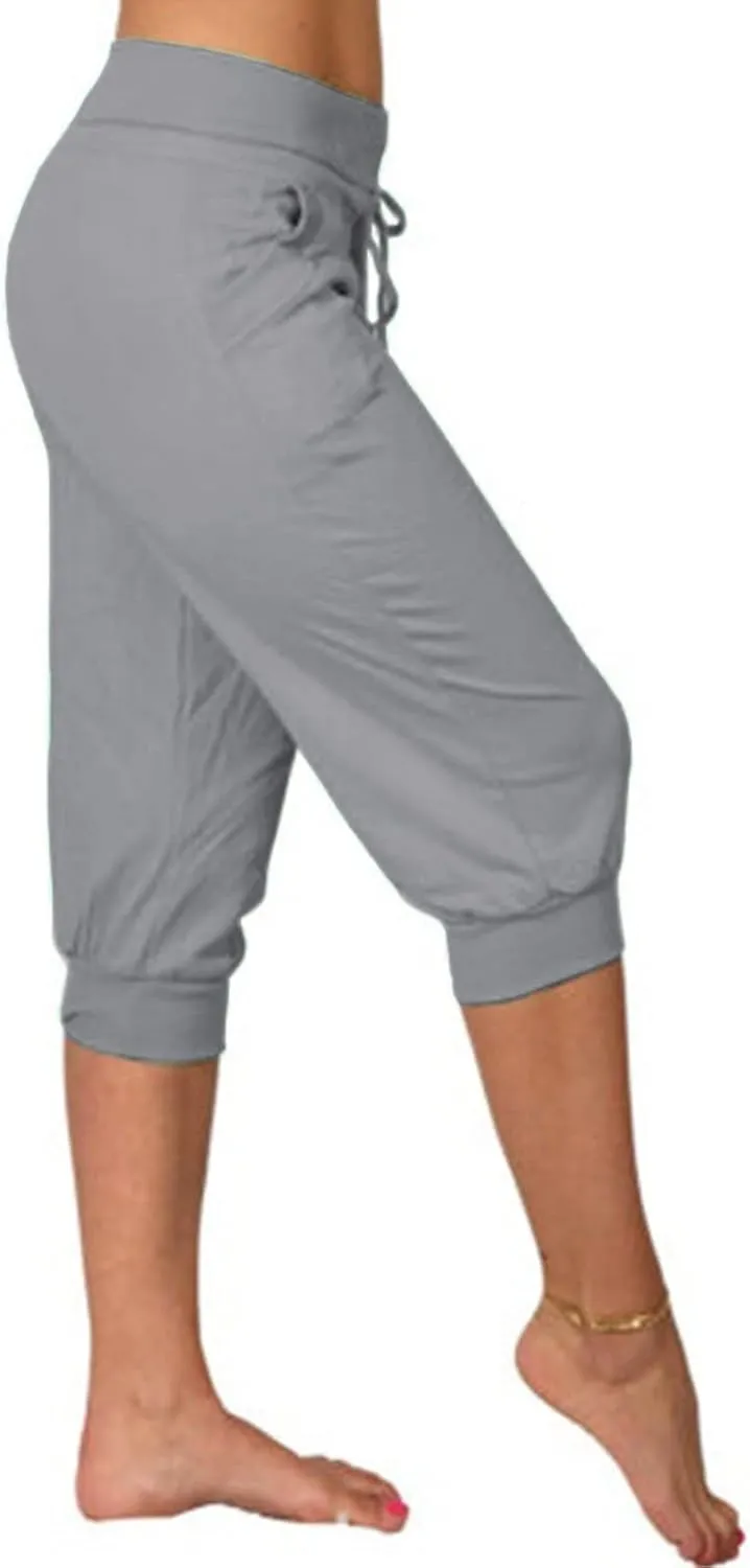 Capri Joggers Womens Yoga Pants Drawstring High Waisted Workout Lightweight Pants Comfy Loose Lounge Active Pants