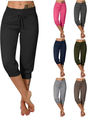 Capri Joggers Womens Yoga Pants Drawstring High Waisted Workout Lightweight Pants Comfy Loose Lounge Active Pants