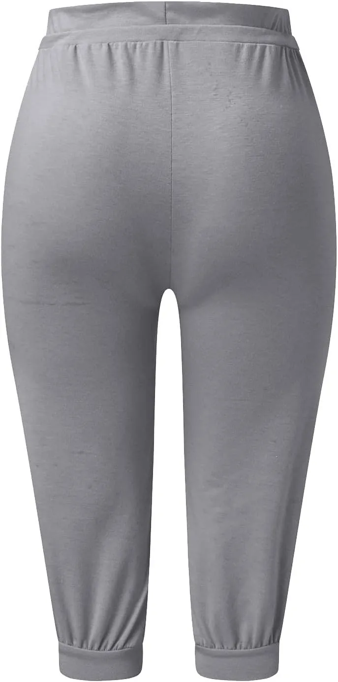 Capri Joggers Womens Yoga Pants Drawstring High Waisted Workout Lightweight Pants Comfy Loose Lounge Active Pants