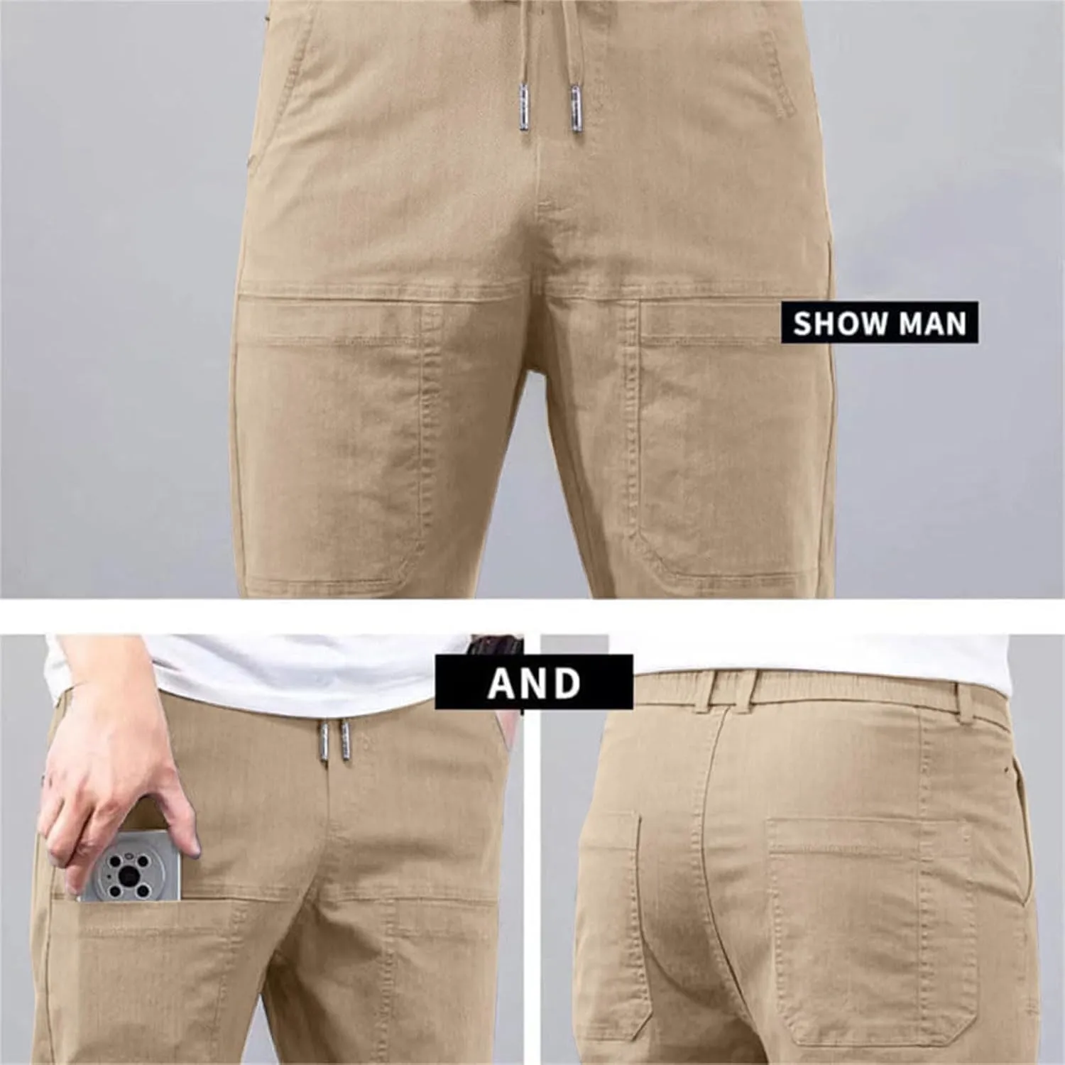 Cargo Pants for Men Hiking Casual Slim Fit Stretch Slacks Big Tall Flat Front Flex Golf Straight Pants