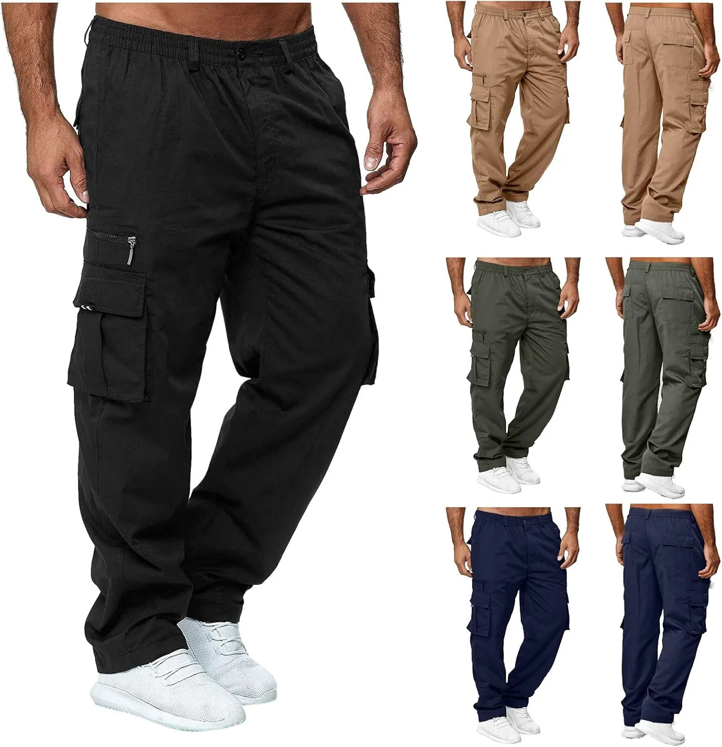 Cargo Pants for Men Relaxed Fit Man Sizes Casual Jogger Pant Men's Fleece Lined Cargo Sweatpants Open Bottom Straight