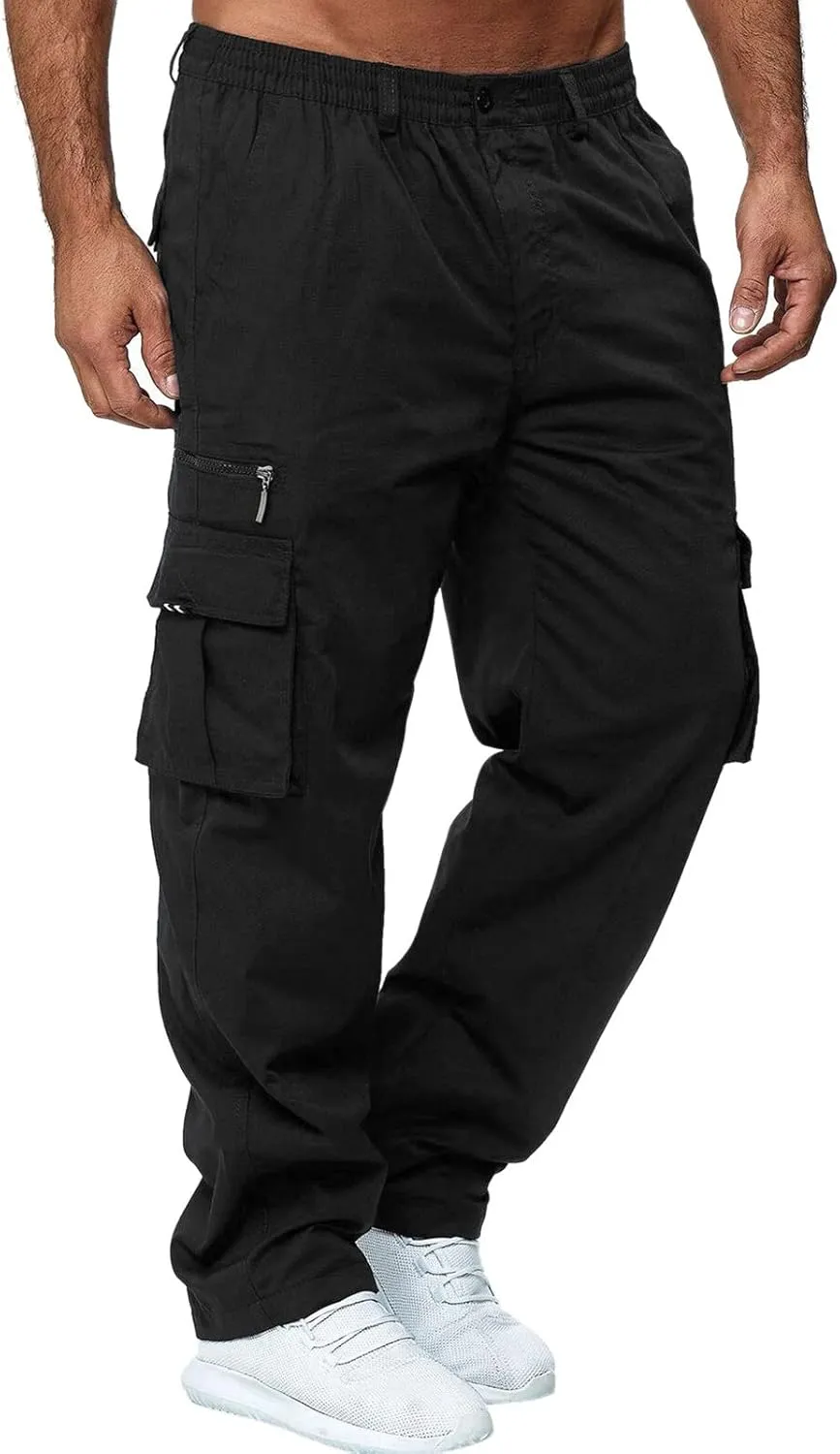 Cargo Pants for Men Relaxed Fit Man Sizes Casual Jogger Pant Men's Fleece Lined Cargo Sweatpants Open Bottom Straight