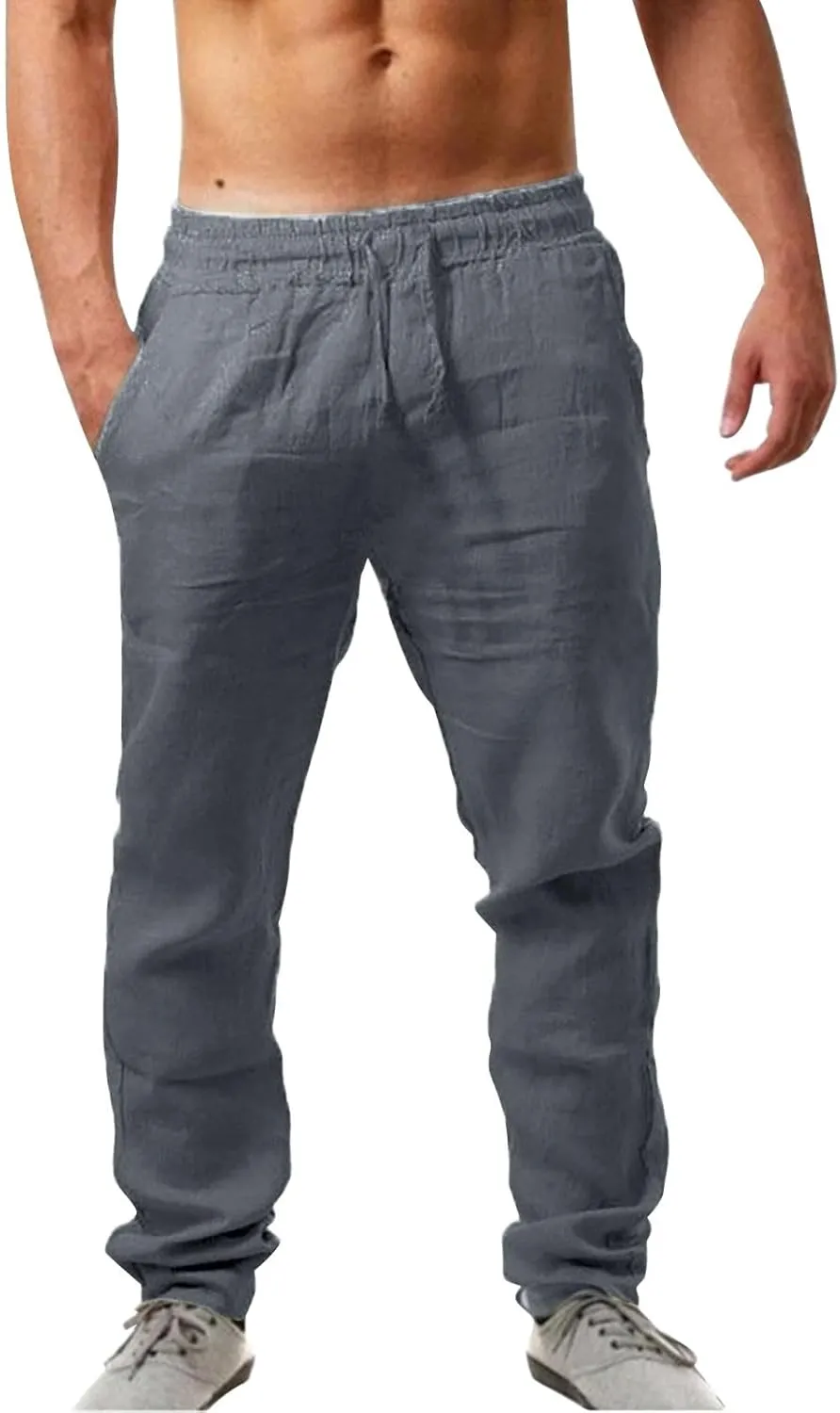 Cargo Work Pant Men's Linen Casual Pants Running Sports Lounge Sweatpant Loose Fit Joggers