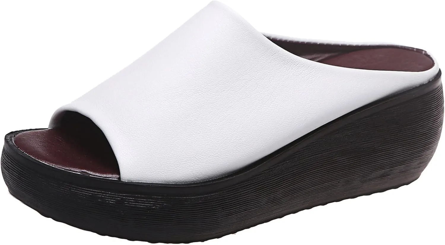 Cathalem Orthopedic Wedge Sandals for Women Comfortable Orthotic Leather Wedge Slides Platform Heel Arch Support Slip Sandals