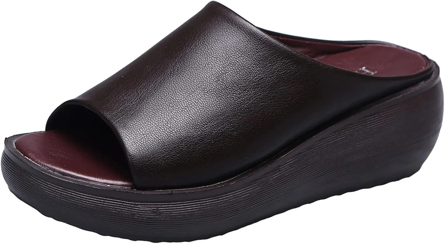 Cathalem Orthopedic Wedge Sandals for Women Comfortable Orthotic Leather Wedge Slides Platform Heel Arch Support Slip Sandals