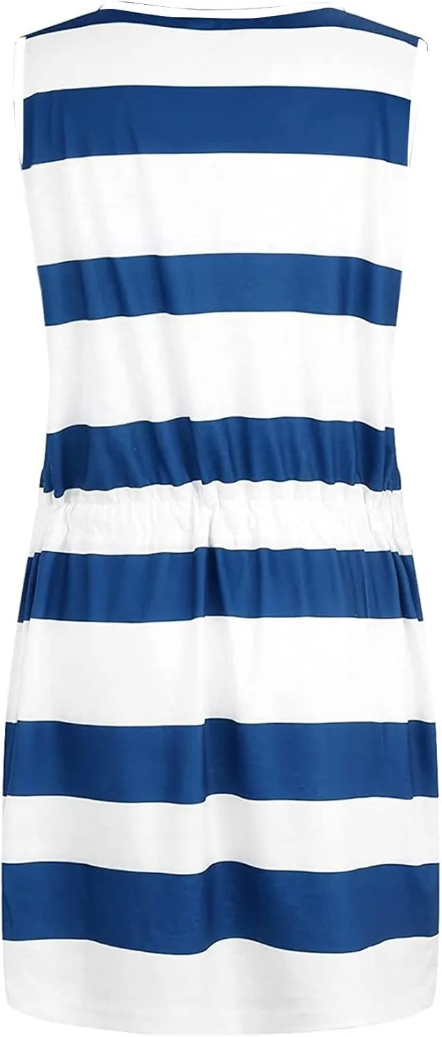 Cbcbtwo Beach Vacation Clothes for Women 2025 Summer Dress Sleeveless Tie Front A-Line Double Layer Hem Mini Dresses