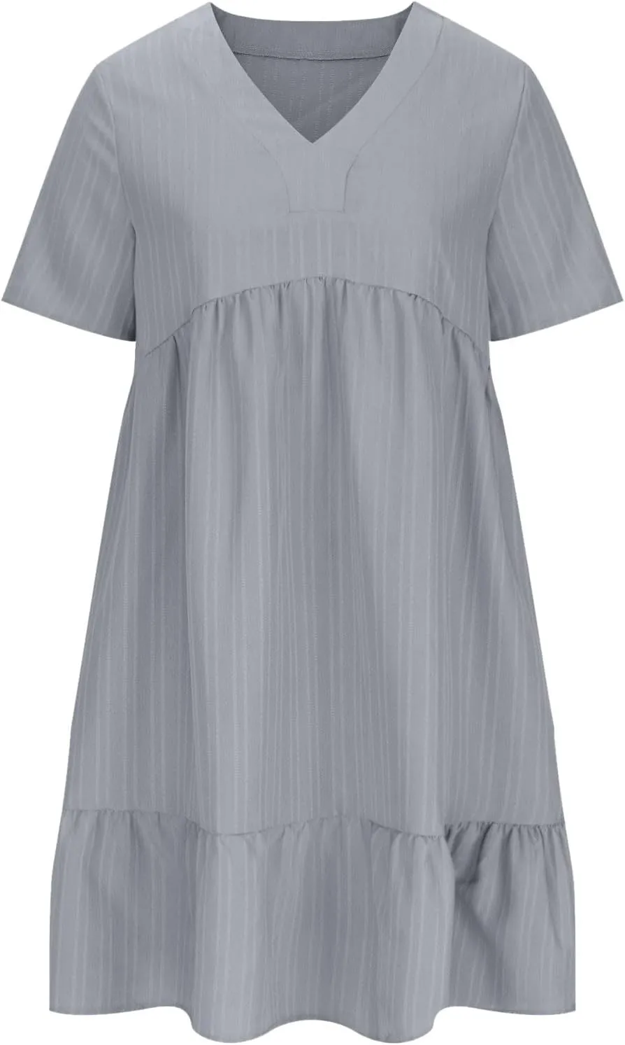 Cbcbtwo Summer Dresses for Women 2025 Casual Loose Fit V Neck Dress Short Sleeve Solid Flowy Sundress Vacation Midi Dress