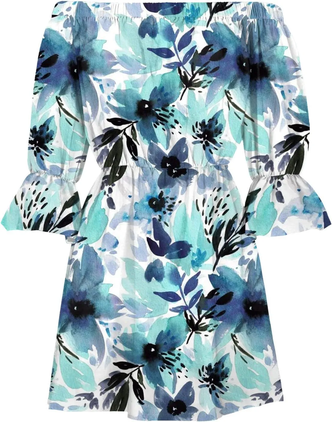 Ceboyel Women Off Shoulder Hawaiian Sundress Boho Ruffle Dresses Swing Beach Dress Sexy Casual Tropical Vacation Clothes