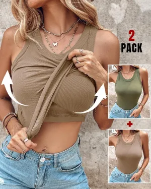 CHICME 2 Piece Tank Tops with Built in Bras Athletic Tank Tops for Women Ribbed Tank Top Fitness Workout Running Tops