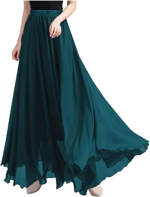 Chiffon Skirt for Women 2025 Fashion Vintage High Elastic Waist Pleated Skirts Solid Color Fashion Swing Beach Skirt