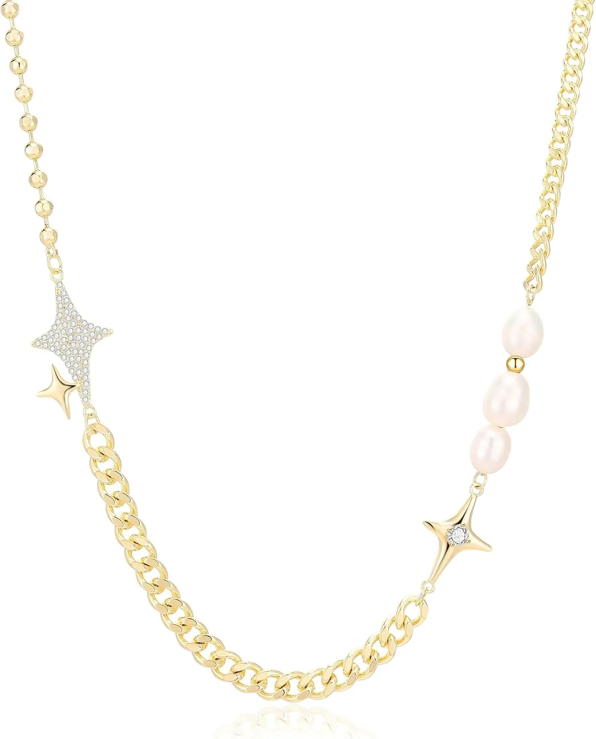 Choker Necklaces for Women, Dainty 14K Gold Plated Pearl CZ Floral Chain Necklace Adjustable Pendant Necklaces Layered Gold Chain Necklaces Jewelry for Women
