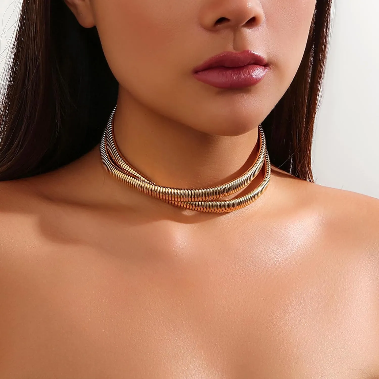 Chunky Gold Necklace Gold Statement Necklaces for Women Gold Choker Necklaces for Woman Thick Snake Chain Collar Torque Layered Necklaces Dainty Gold Jewelry