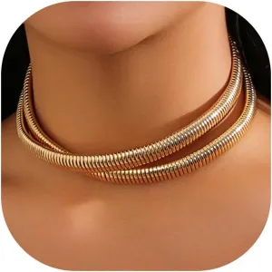 Chunky Gold Necklace Gold Statement Necklaces for Women Gold Choker Necklaces for Woman Thick Snake Chain Collar Torque Layered Necklaces Dainty Gold Jewelry