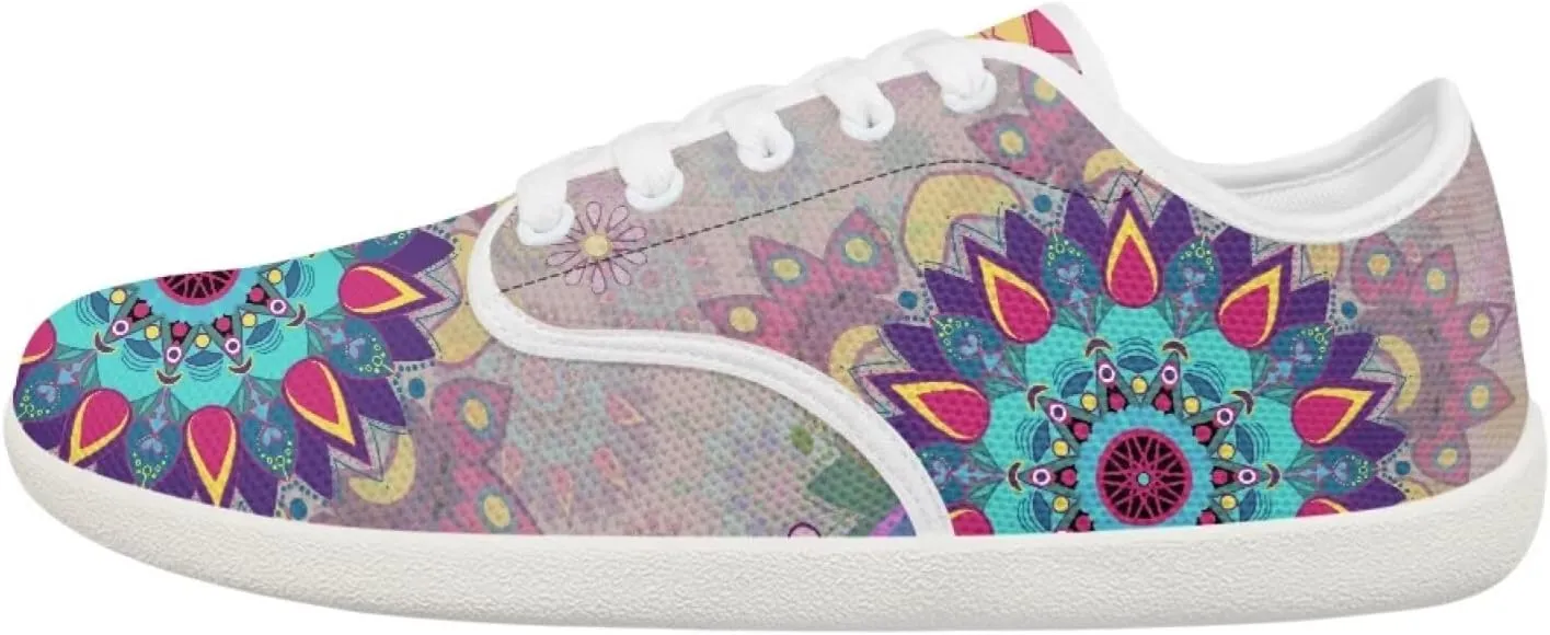 Classic Mandala Women's Casual Sneakers Wide Width Barefoot Knit Lace Up Sneakers Zero Drop Walking Flats