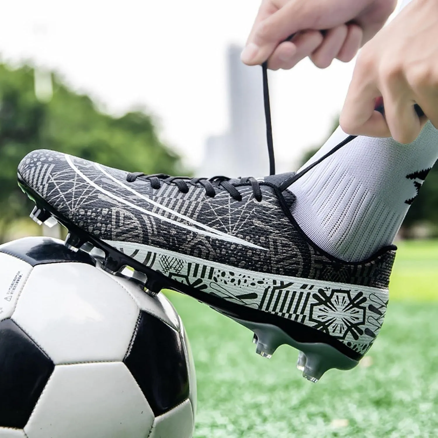 Comfortable Wide Soccer Cleats Competition Turf, Football Cleats Professional Lightweight High Top Shock for Big Boys Youth Training