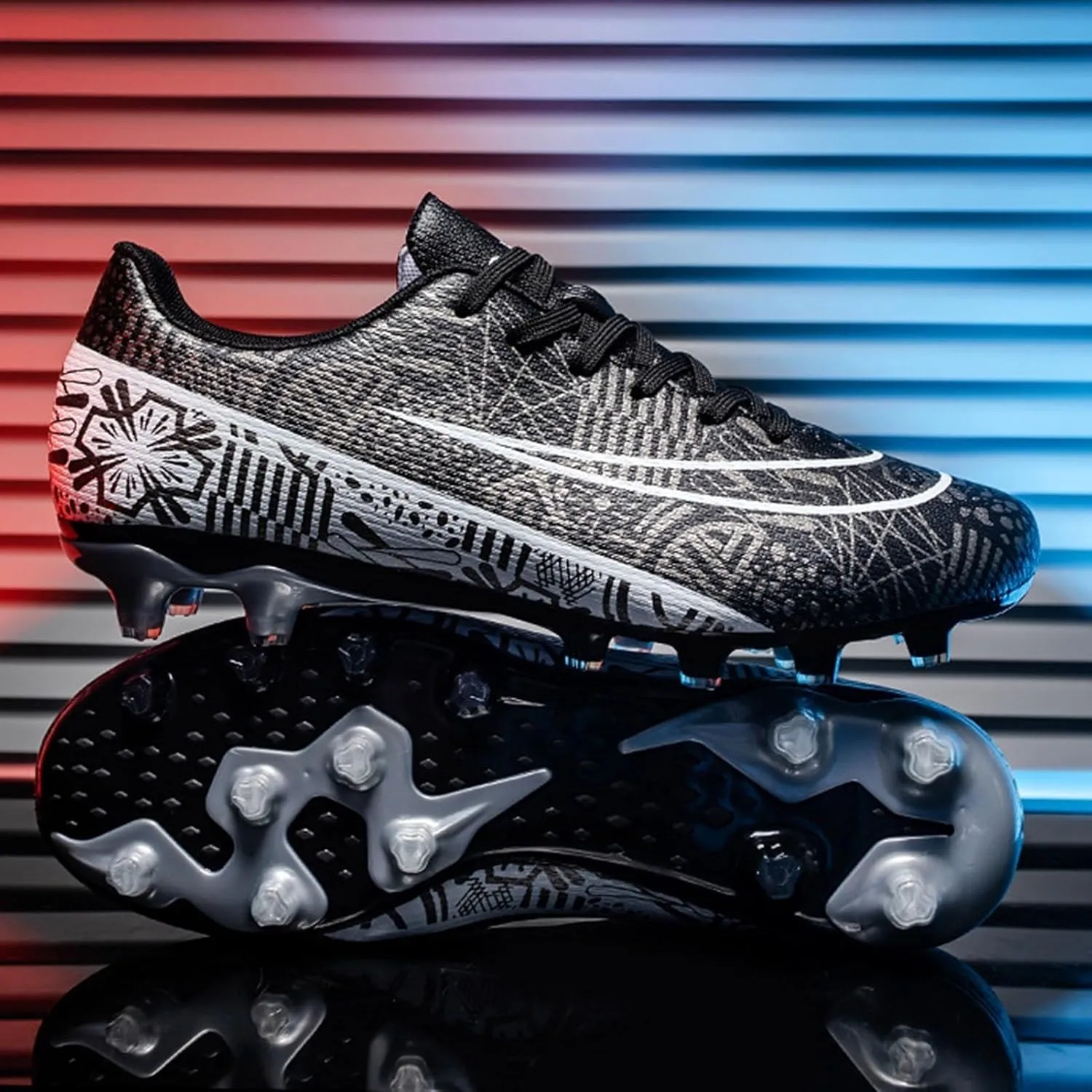 Comfortable Wide Soccer Cleats Competition Turf, Football Cleats Professional Lightweight High Top Shock for Big Boys Youth Training