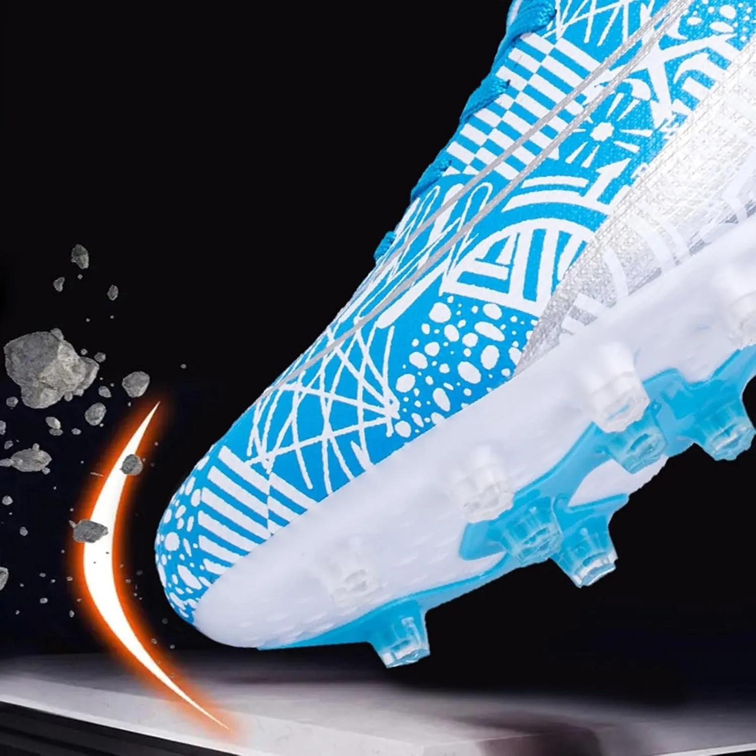 Comfortable Wide Soccer Cleats Competition Turf, Football Cleats Professional Lightweight High Top Shock for Big Boys Youth Training