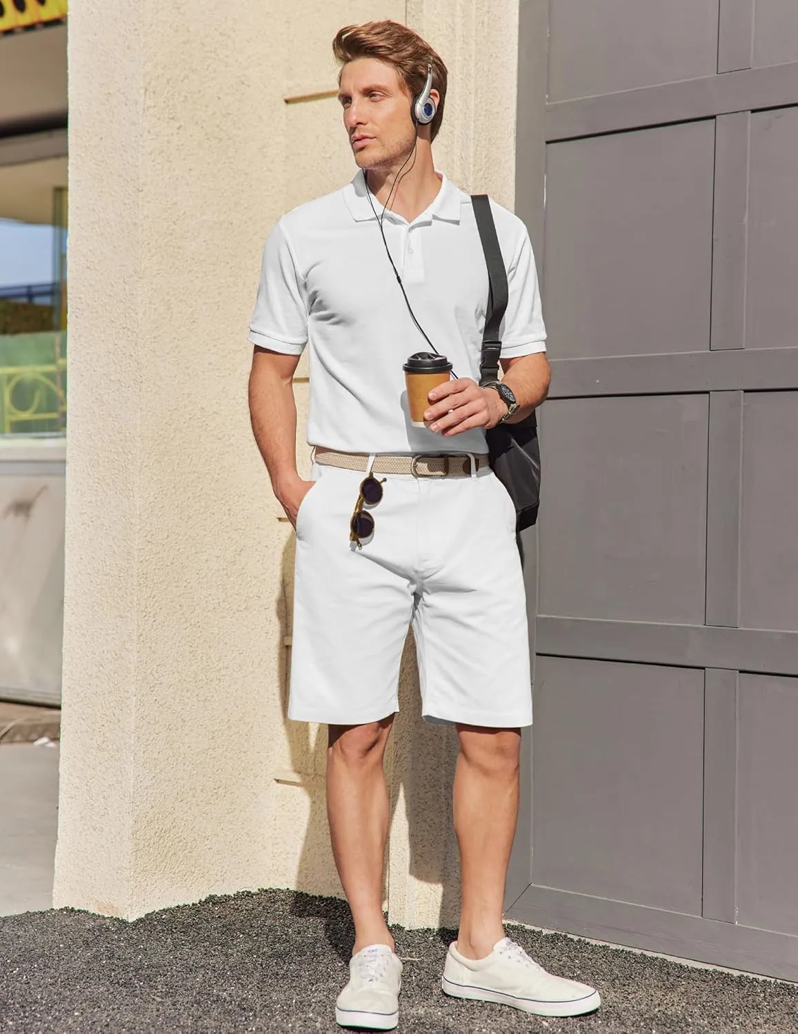 COOFANDY Mens Casual Shorts Cotton Flat Front Shorts Chino Drawstring Shorts with Pocket