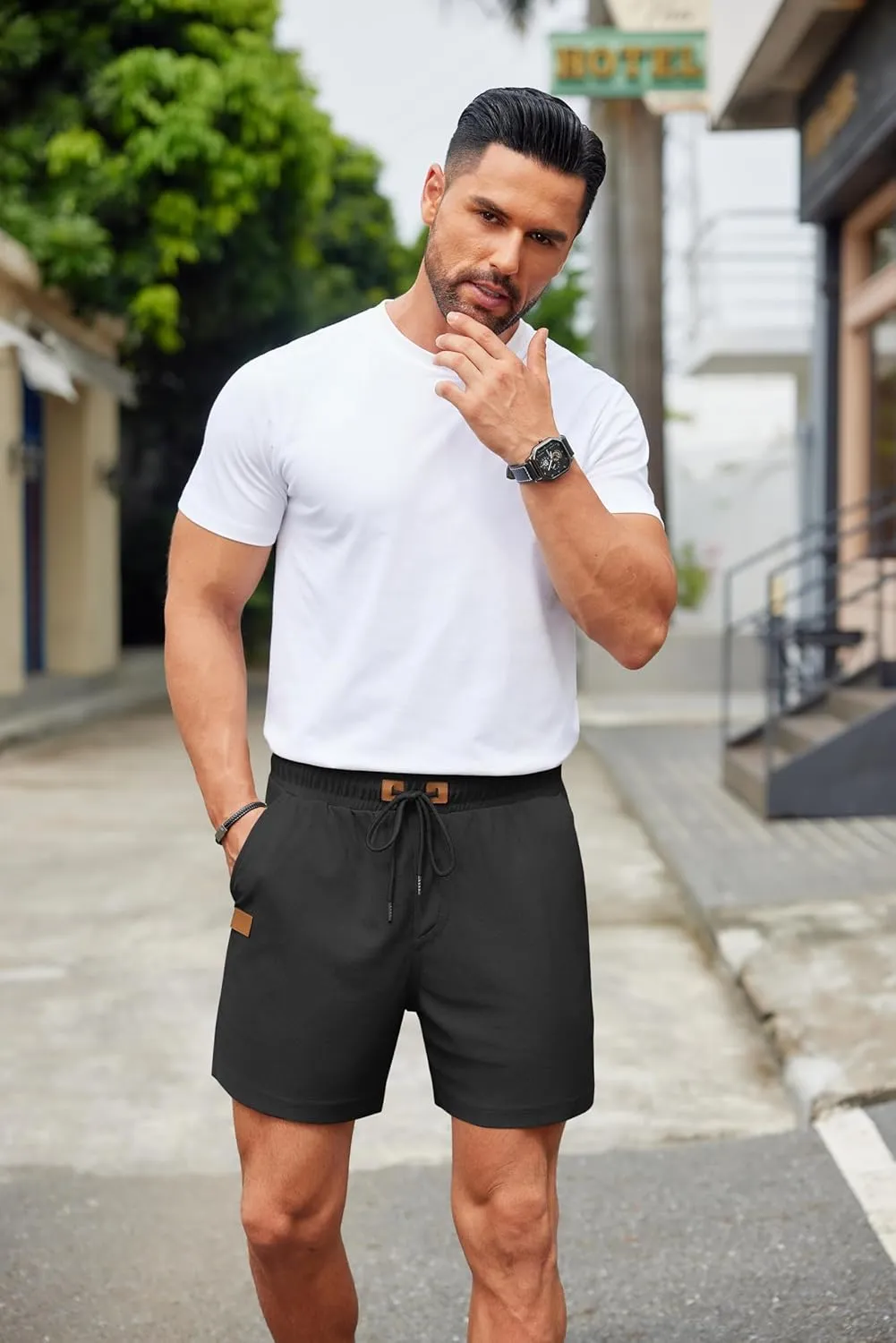 COOFANDY Men's Casual Shorts Waffle Elastic Waist Drawstring Shorts Lightweight Summer Beach Shorts