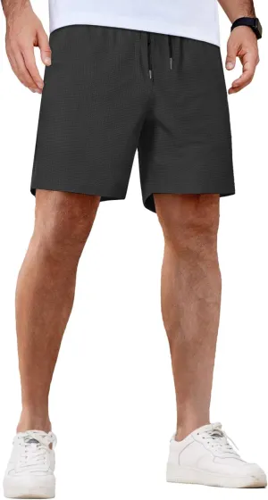 COOFANDY Men's Casual Shorts Waffle Elastic Waist Drawstring Shorts Lightweight Summer Beach Shorts