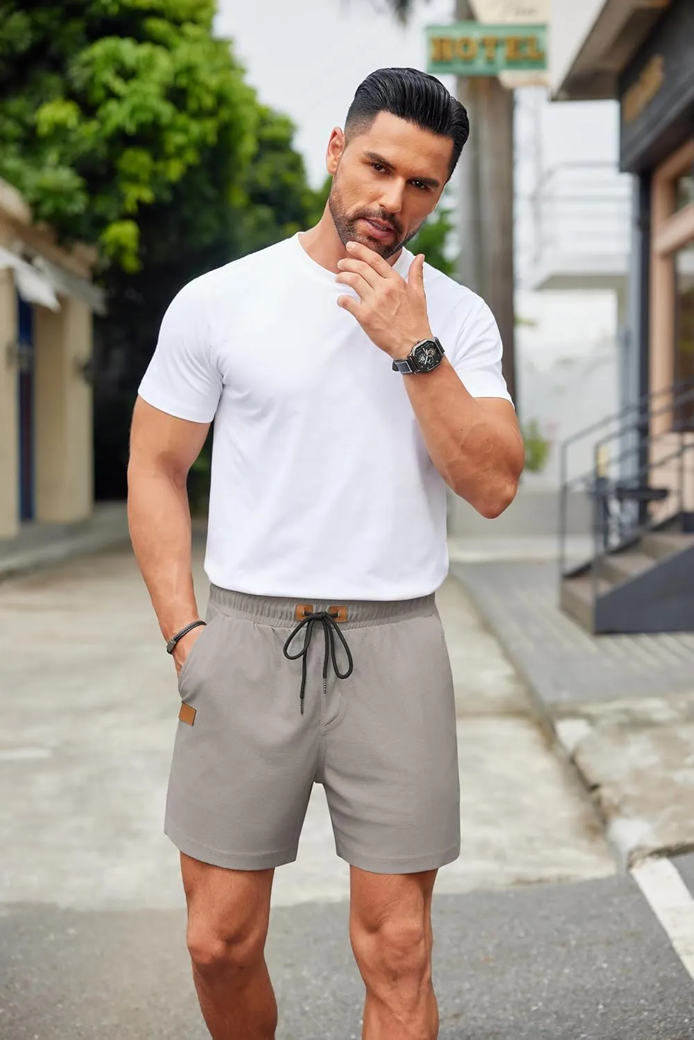 COOFANDY Men's Casual Shorts Waffle Elastic Waist Drawstring Shorts Lightweight Summer Beach Shorts