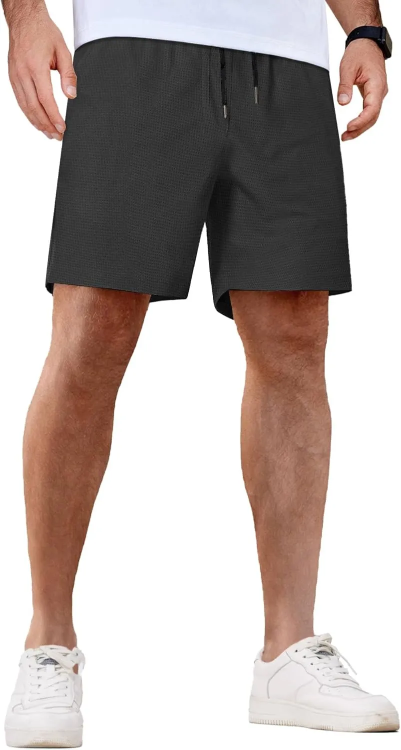 COOFANDY Men's Casual Shorts Waffle Elastic Waist Drawstring Shorts Lightweight Summer Beach Shorts