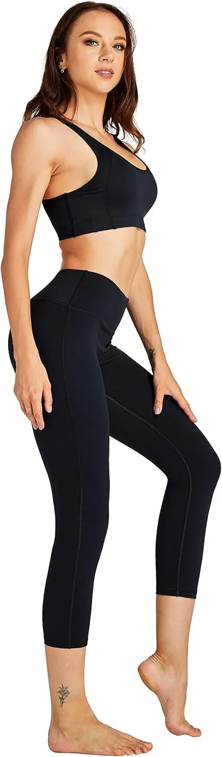 COOLOMG Women Yoga Leggings Running Tights Low Rise Leggings Workout Gym with Hidden Pockets