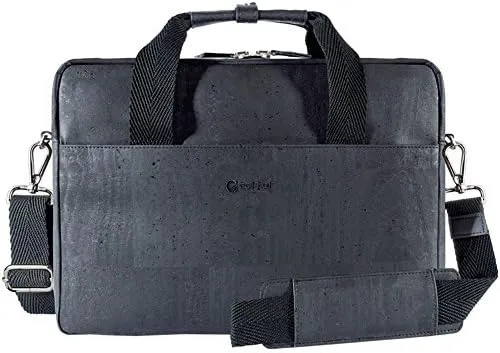 Cork Briefcase for Men  Mens Bag - Vegan Leather  Cruelty Free  Eco Friendly - Black